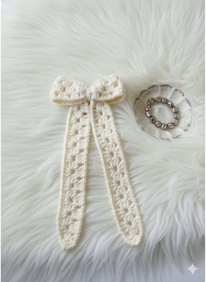 Long Tail Bow Clip (white)