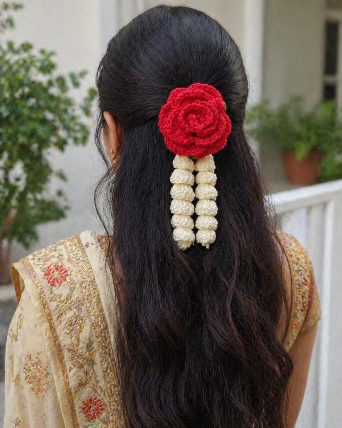 Crochet rose gajra hair clip