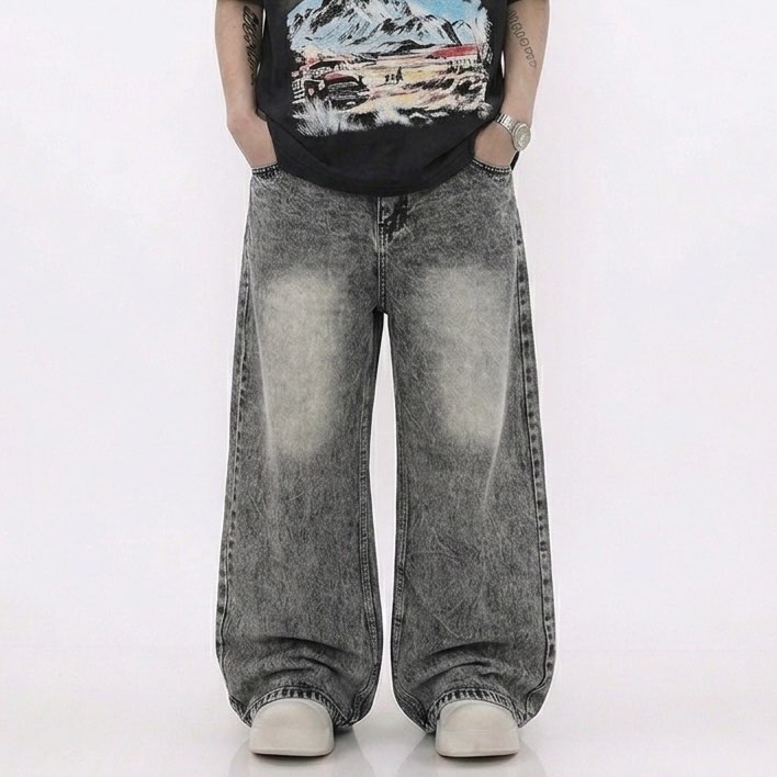 02 Vtg Grey Unisex Baggy Fit Denim
