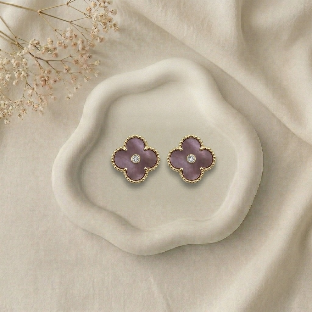 Amethyst Clover Stud Earrings
