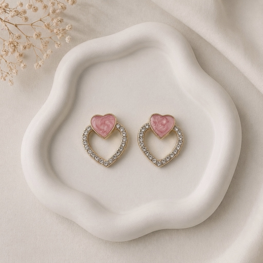 Pink Heart Crystal Earrings