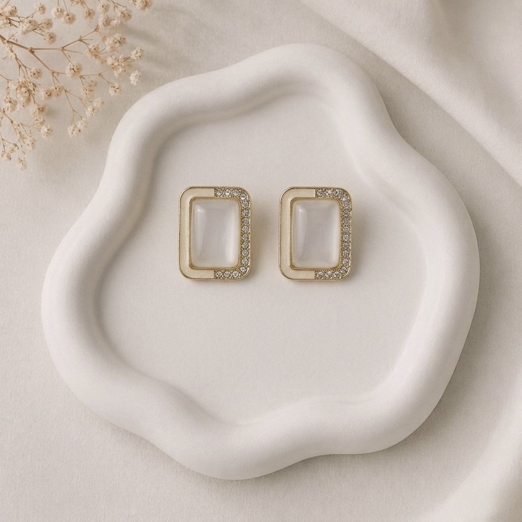 Gold Glitter Square Earrings
