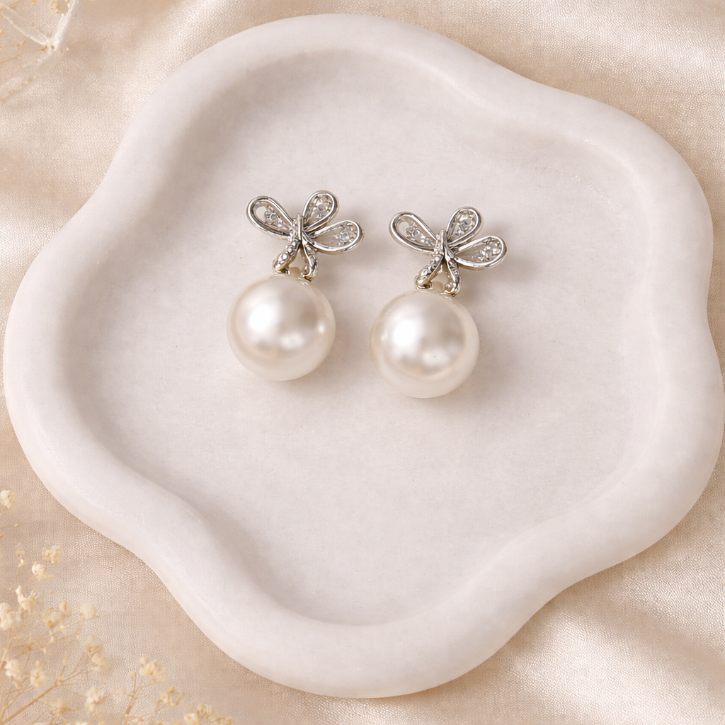 Pearl Bow Drop Earrings