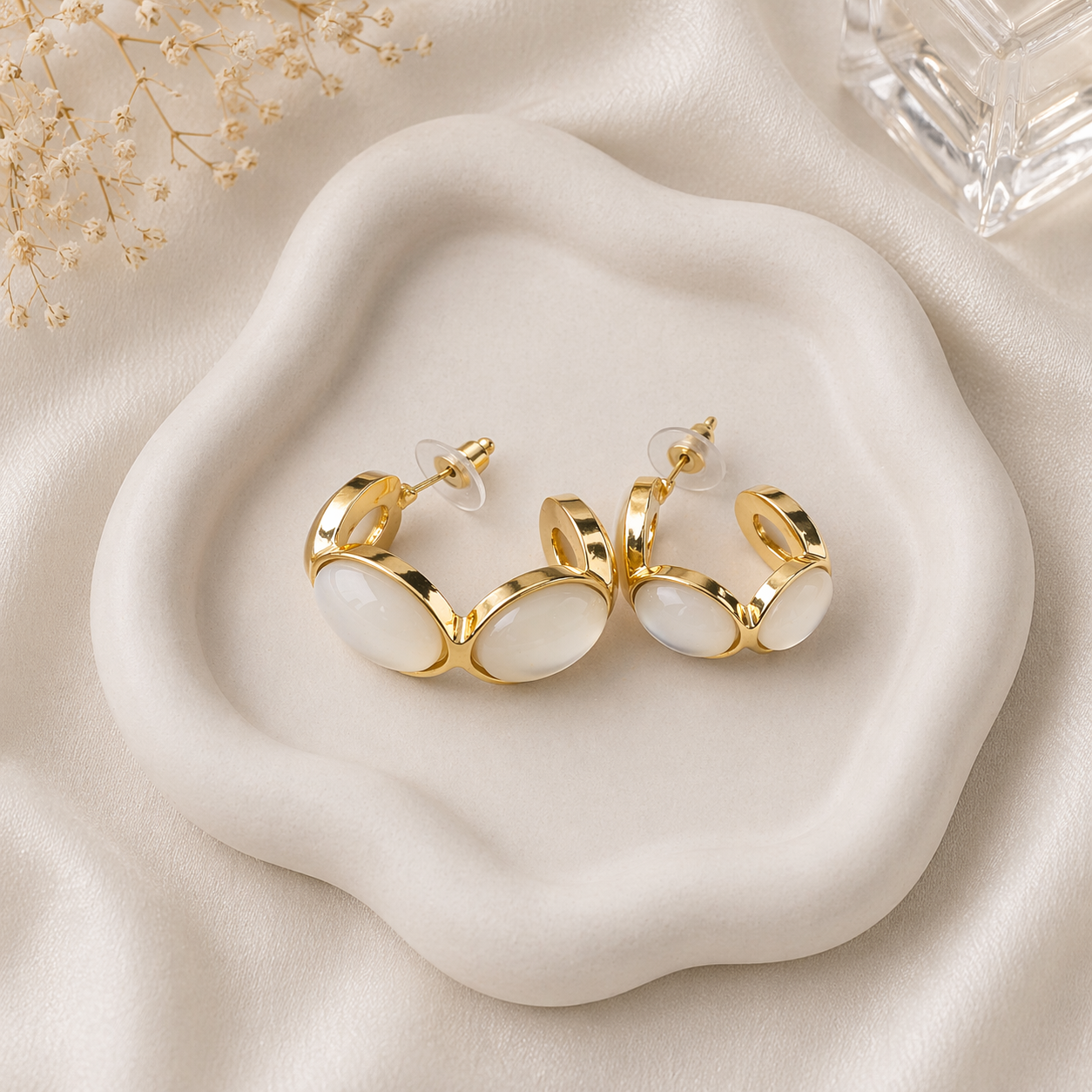 Gold Pearl Hoop Earrings