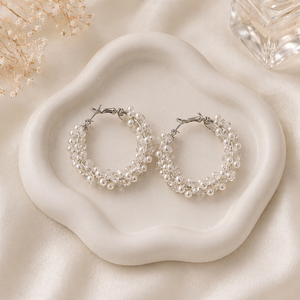 Pearl Crystal Hoop Earrings