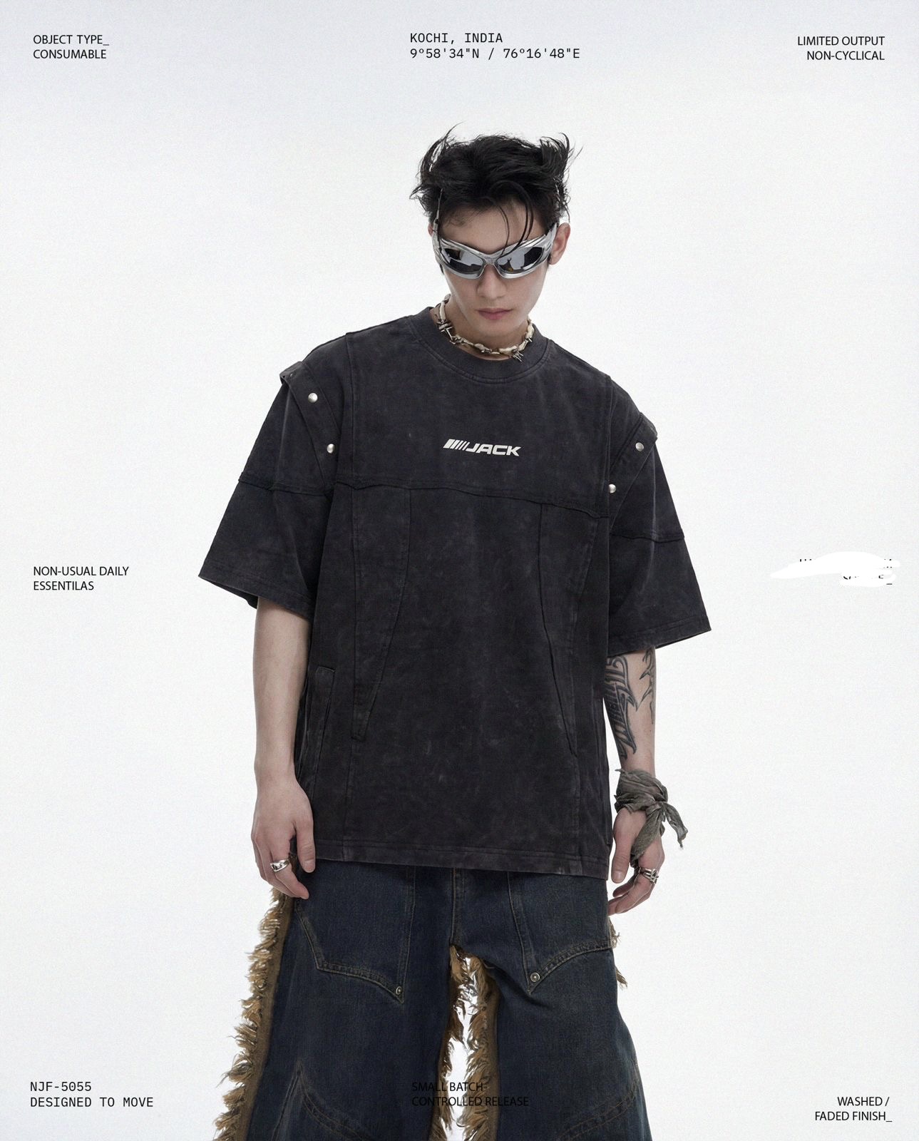 Black-Designer Acid Washed Unisex Oversized Tee Shirt