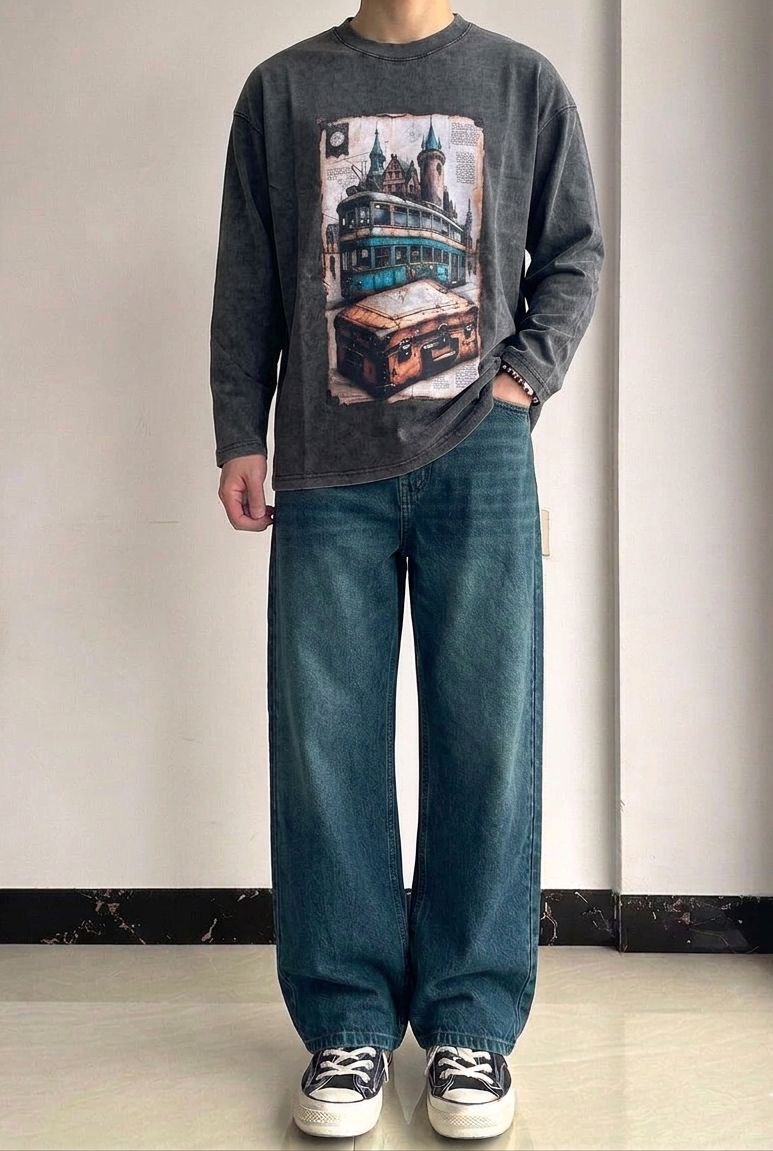 Green Wash Straight Fit Denim