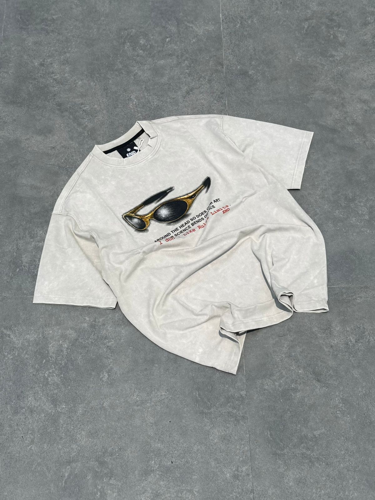 Stone Wash Graphic Unisex Oversized Tee- Beige