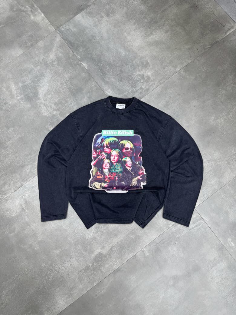 Billie Elish Graphic Full Sleeve Acid Washed Oversized