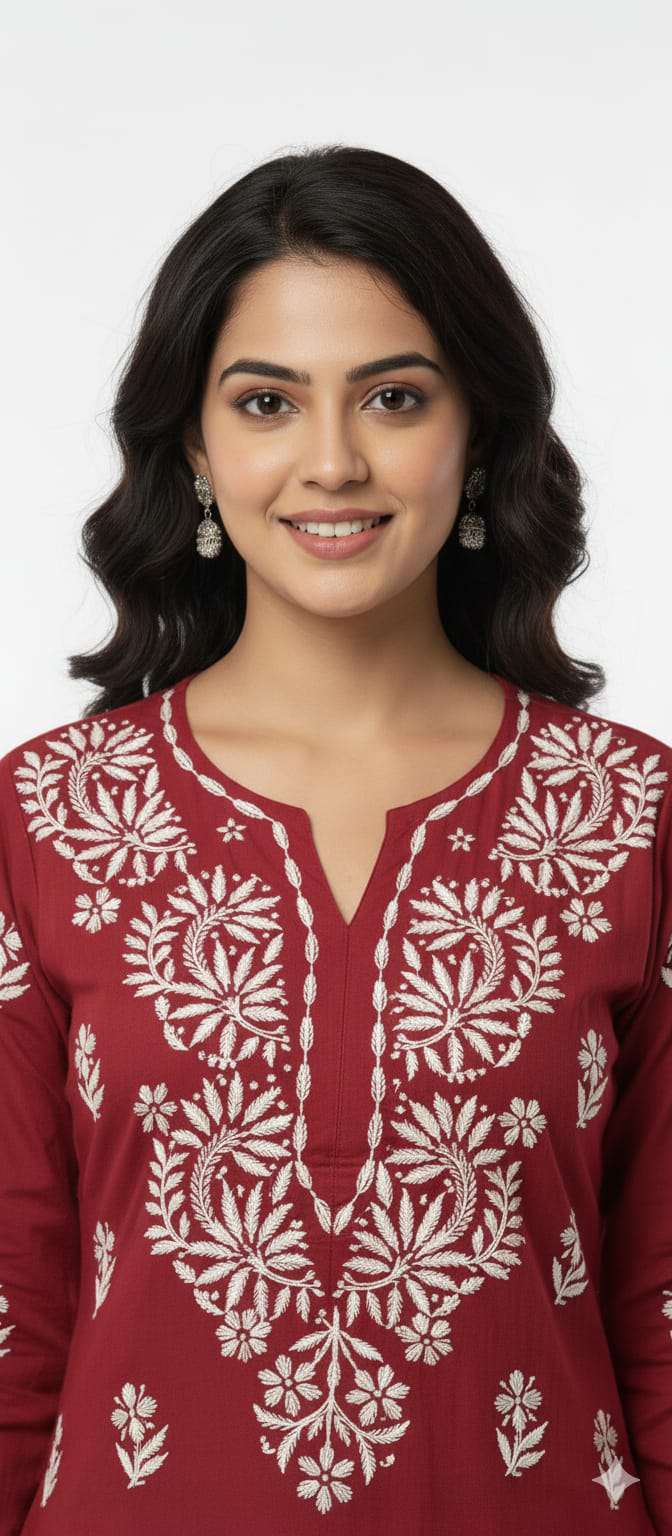 Maroon Chikankari kurti plazzo set