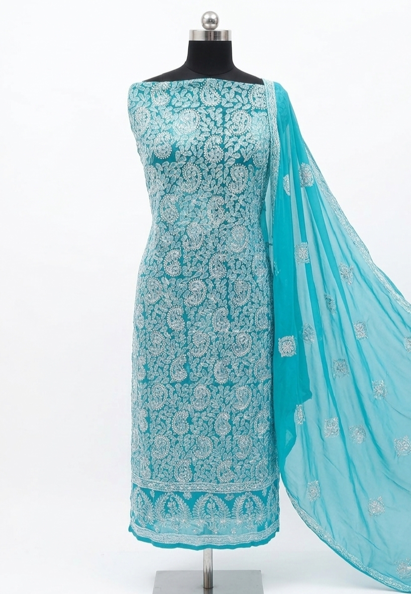 Chiffon three peice firozi