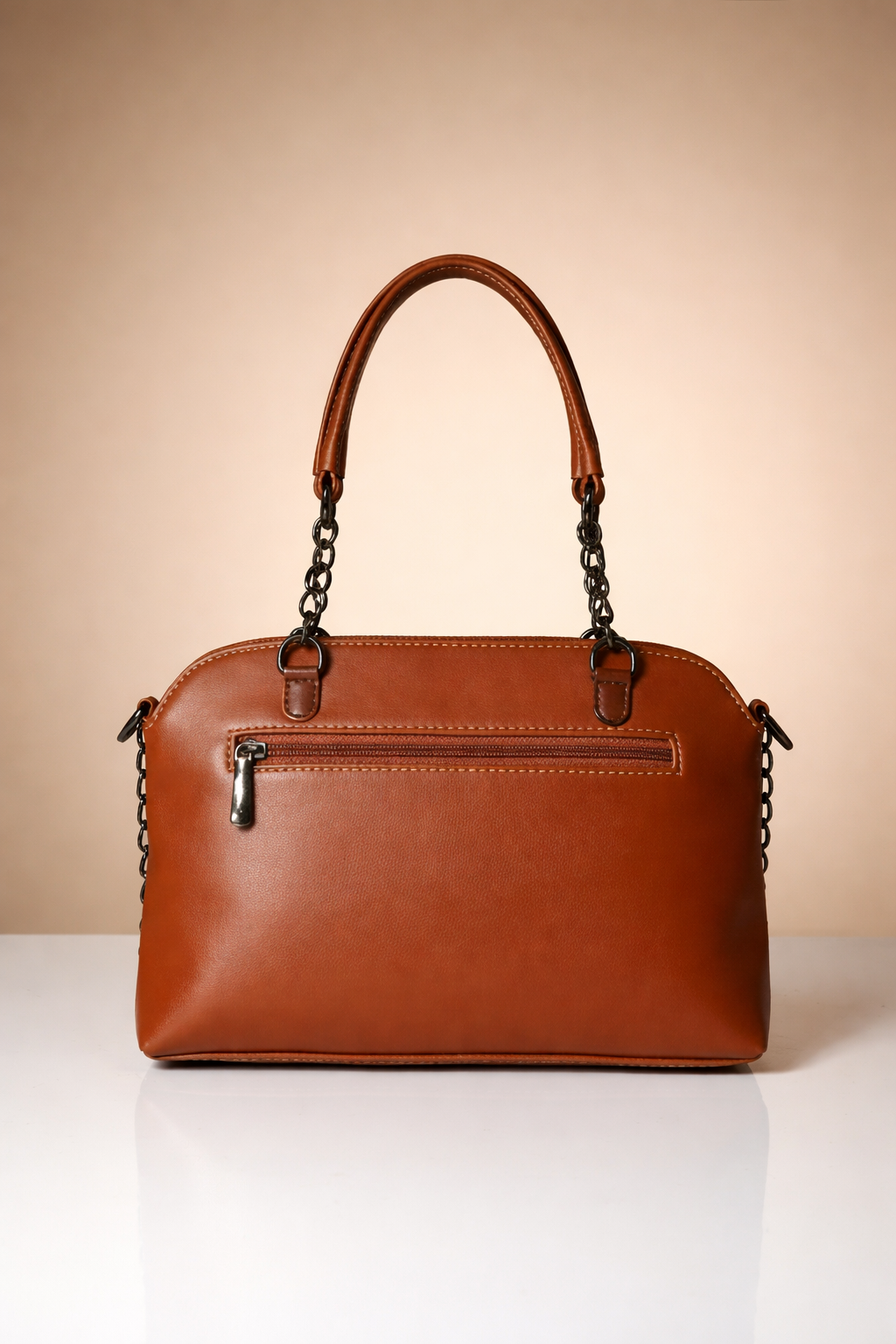 Fashion paris women's Tan Brown Faux Leather Satchel Handbag with chain Strap