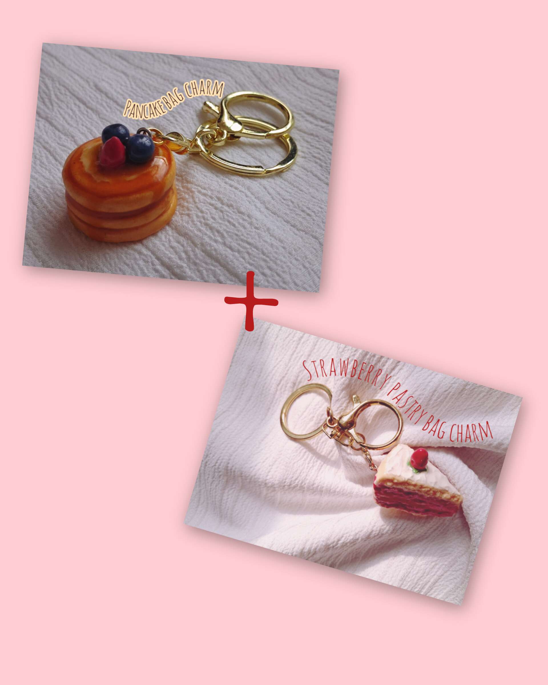 1 pancake bag charm+1 strawberry pastry bag charm