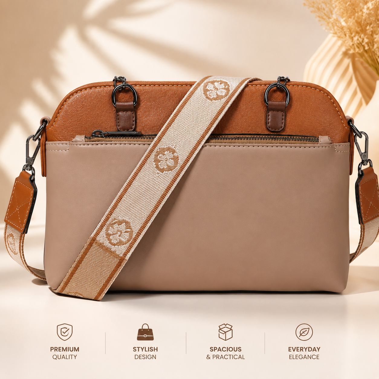 Fashion Rich Premium PU Leather Women's Shoulder & Sling Bag with Printed Strap | Stylish Crossbody