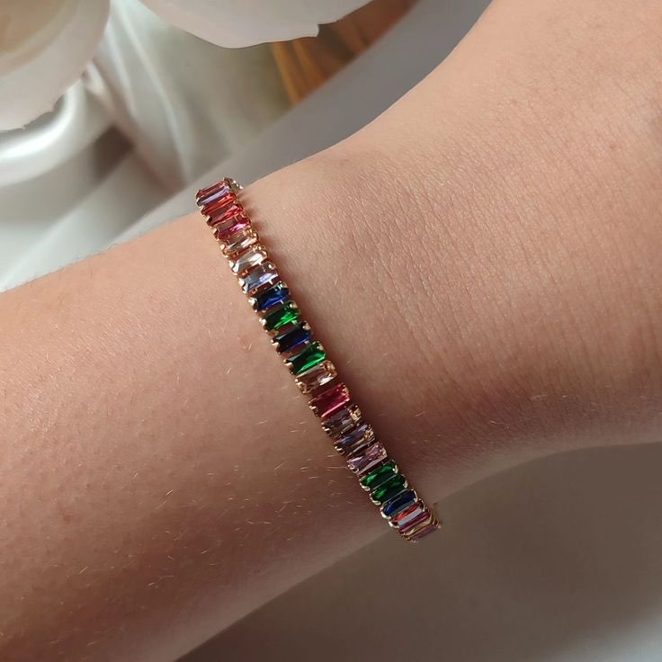 Multicolour tennis bracelet (rose gold base)