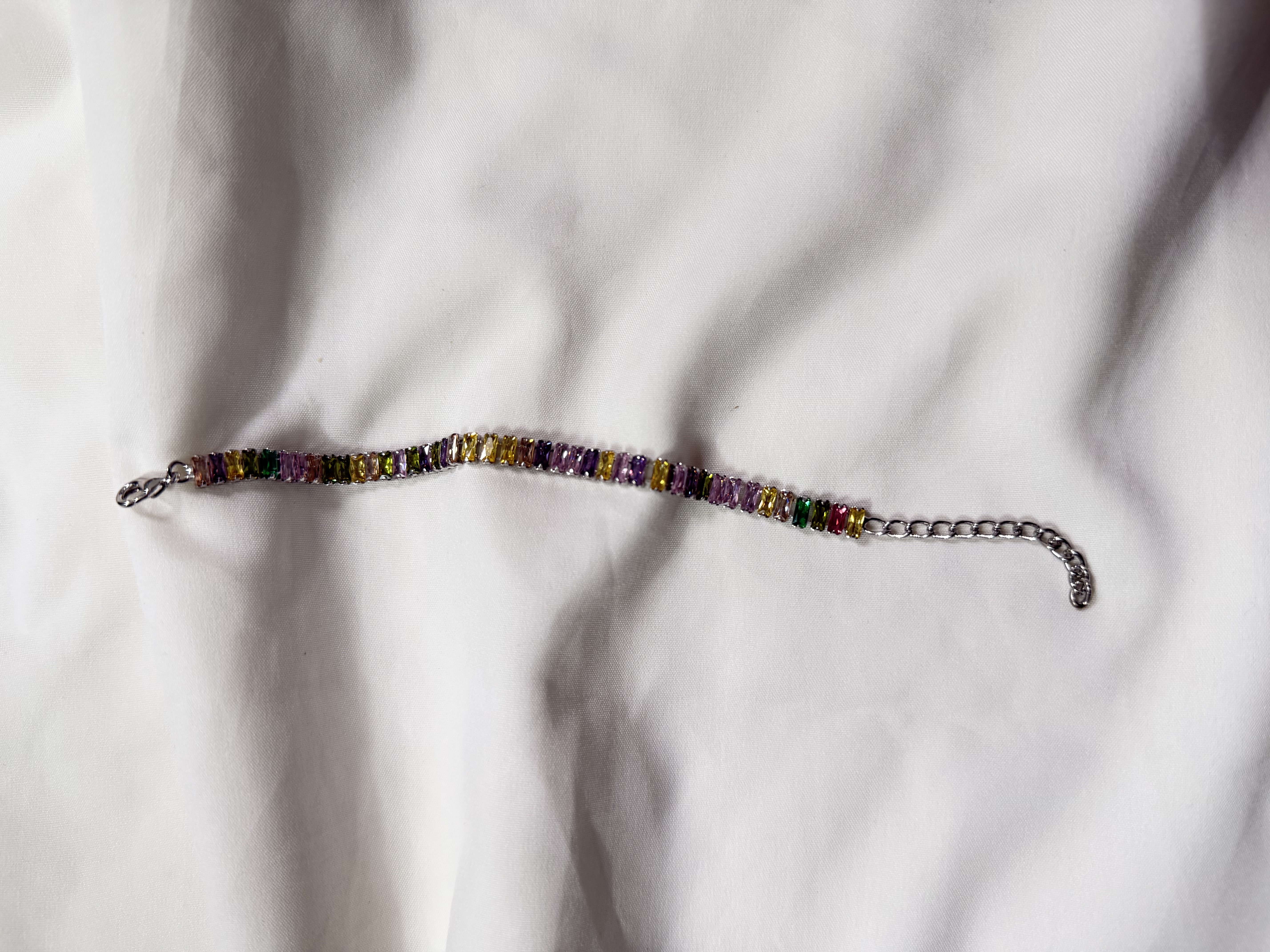 Multi colour tennis bracelet (silver base)