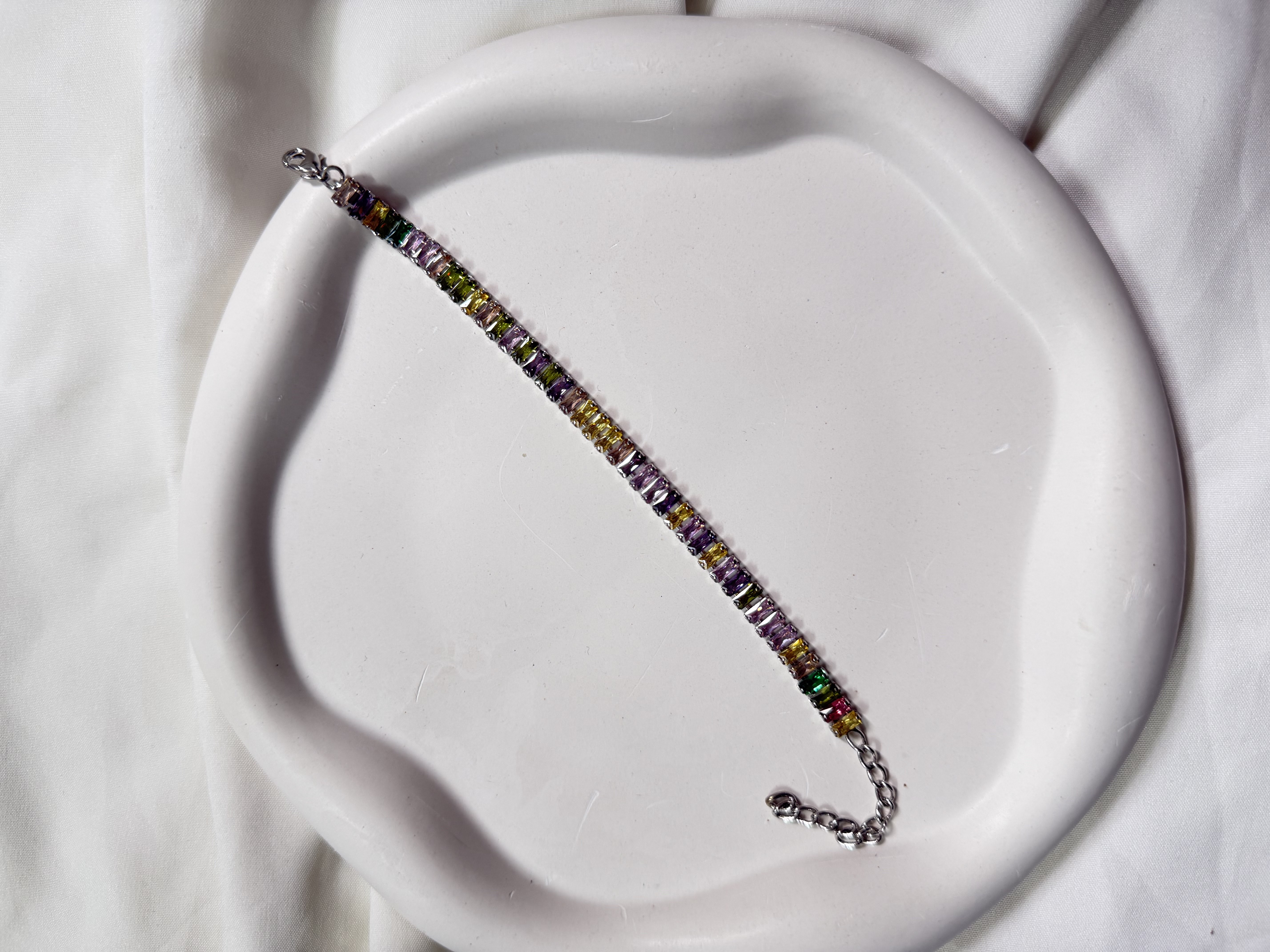Multi colour tennis bracelet (silver base) thumbnail 2