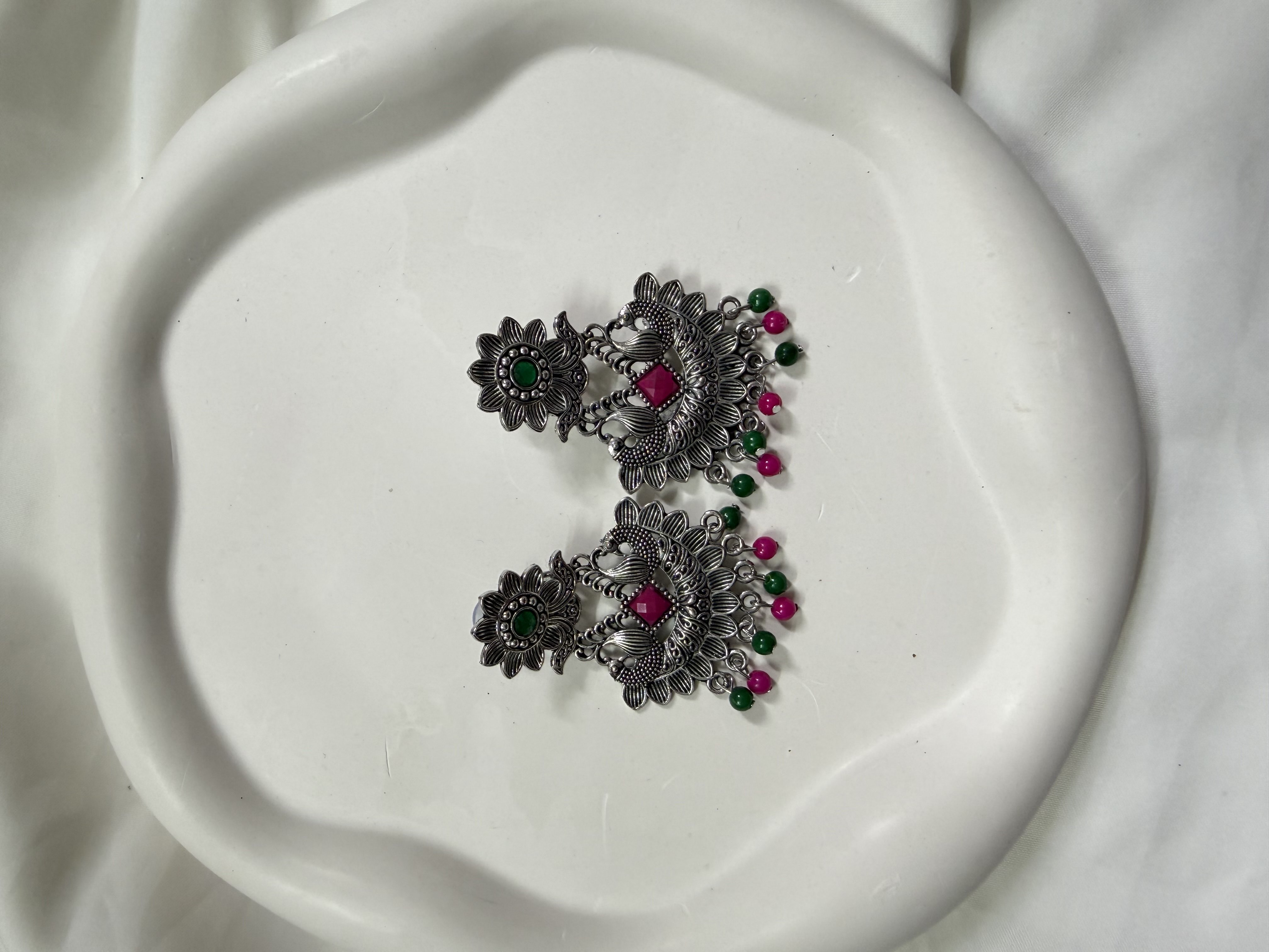 Pink and green jhumkas