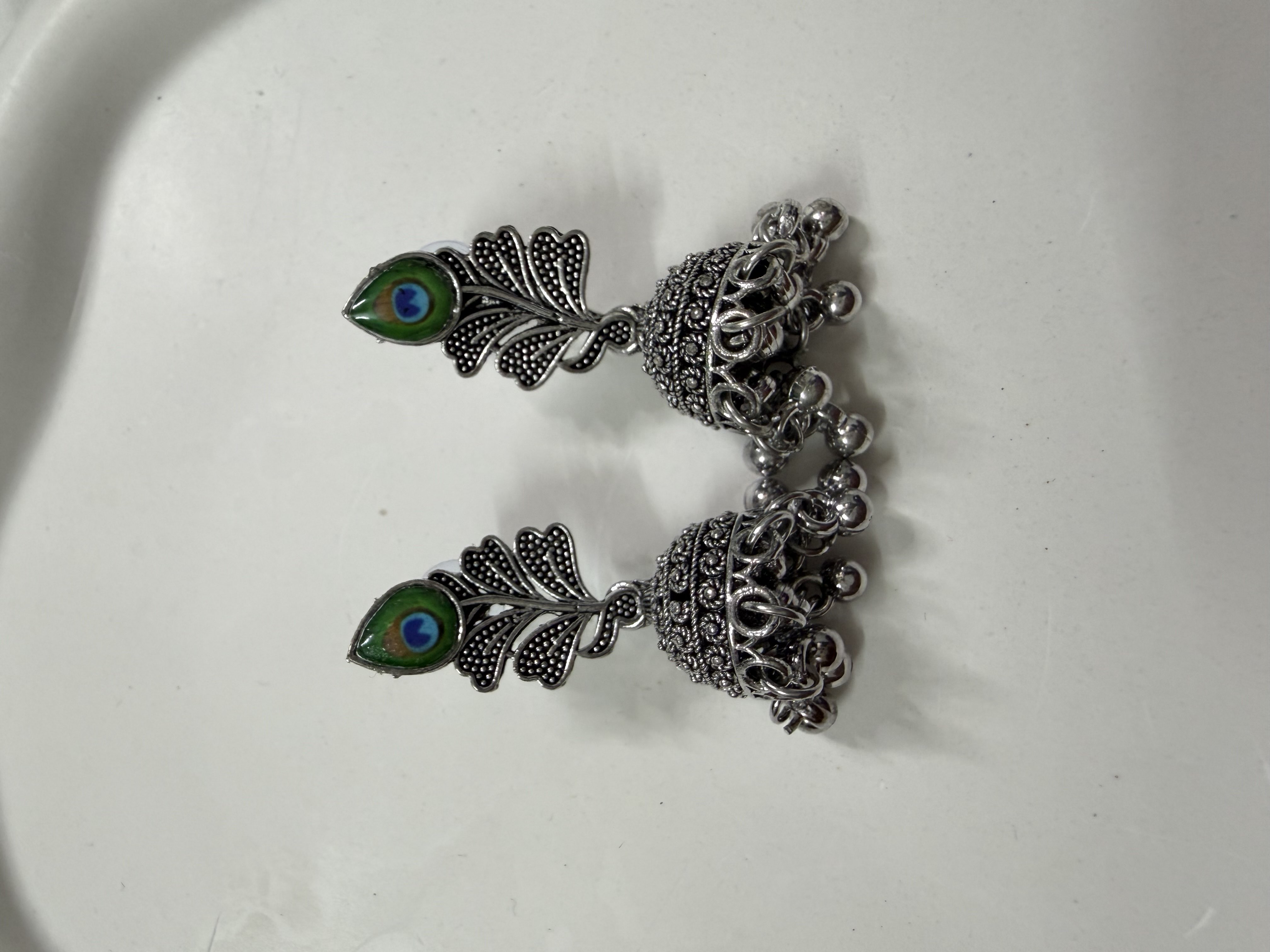 Peacock feather jhumkas