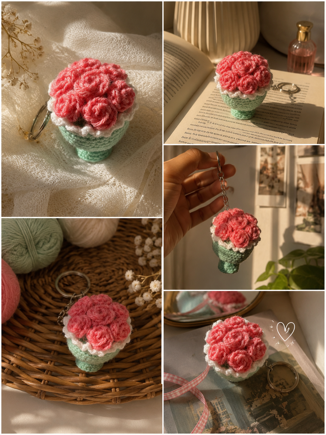 Mini rose bouquet keychain