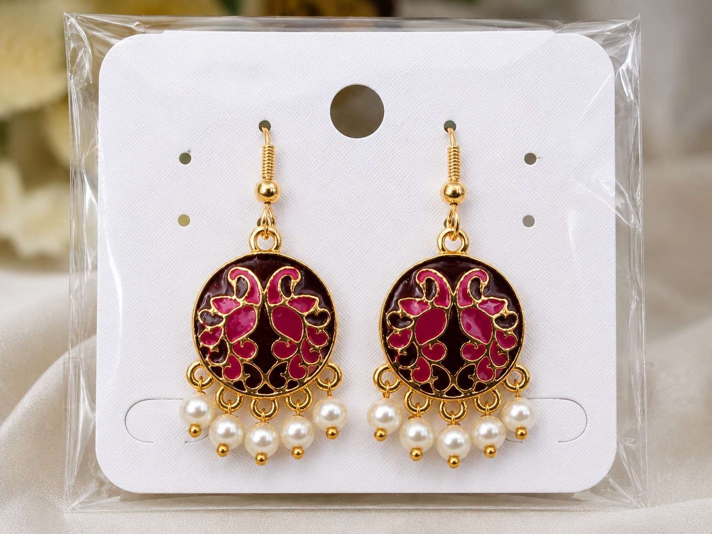 Royal Ruby Pearl Chandbali Earrings