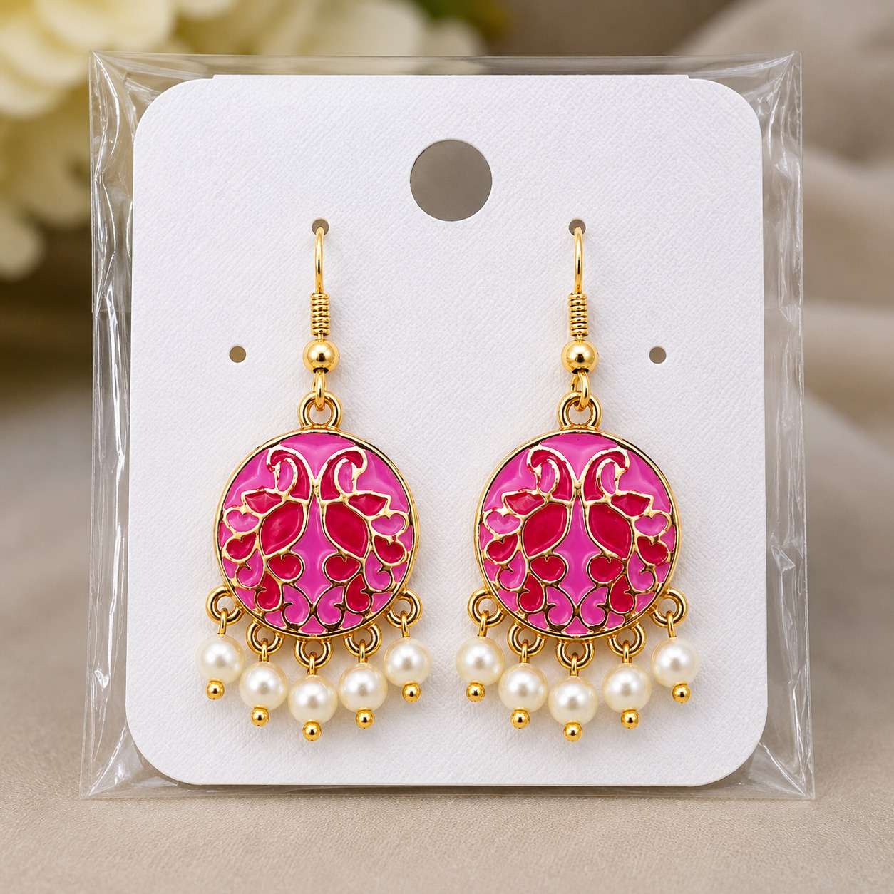 Royal Ruby Pearl Chandbali Earrings image 2