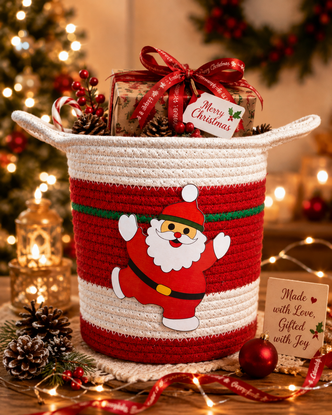 Christmas Basket with Santa Sticker