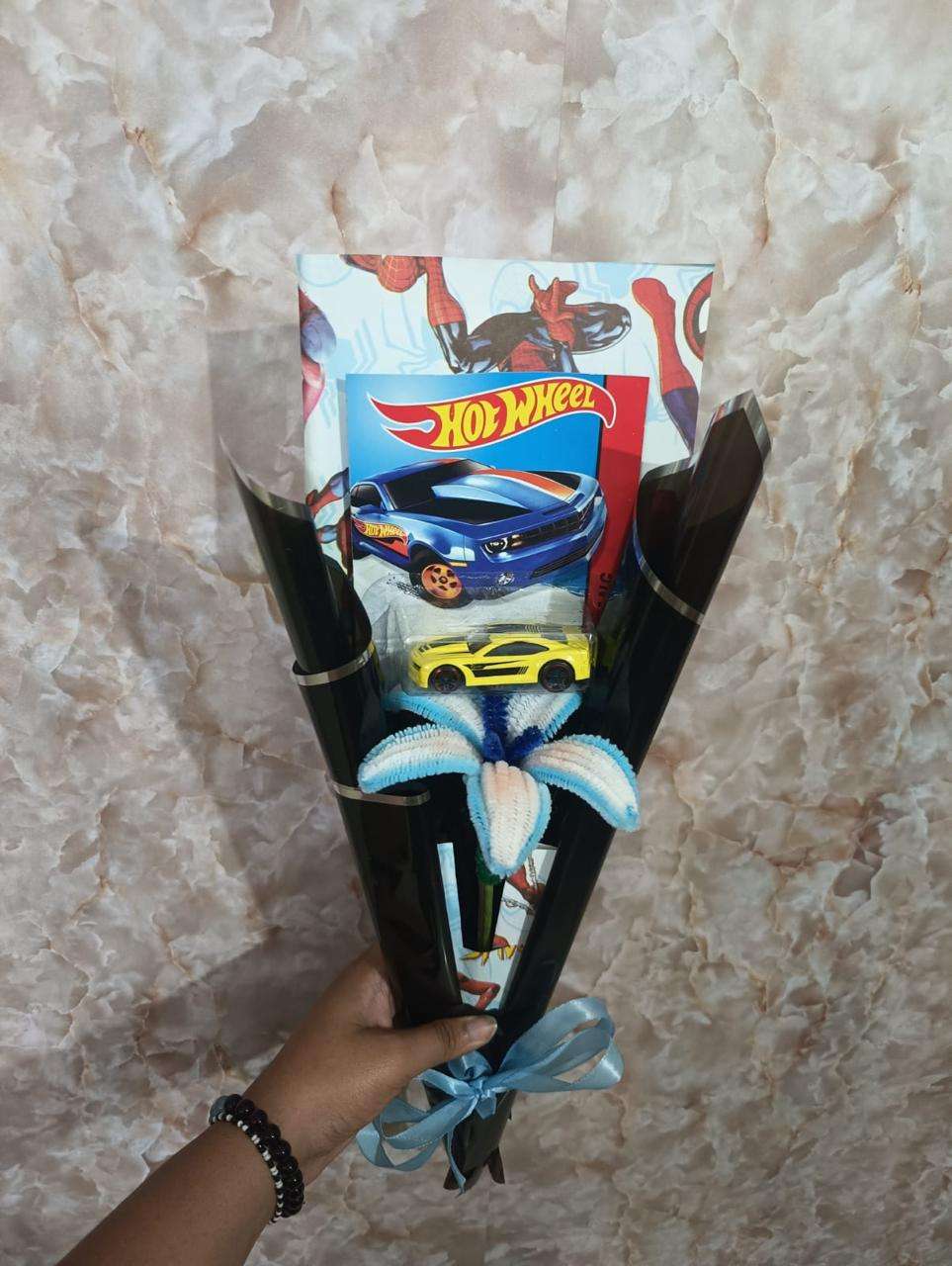 Lilly with Hot wheels bouquet