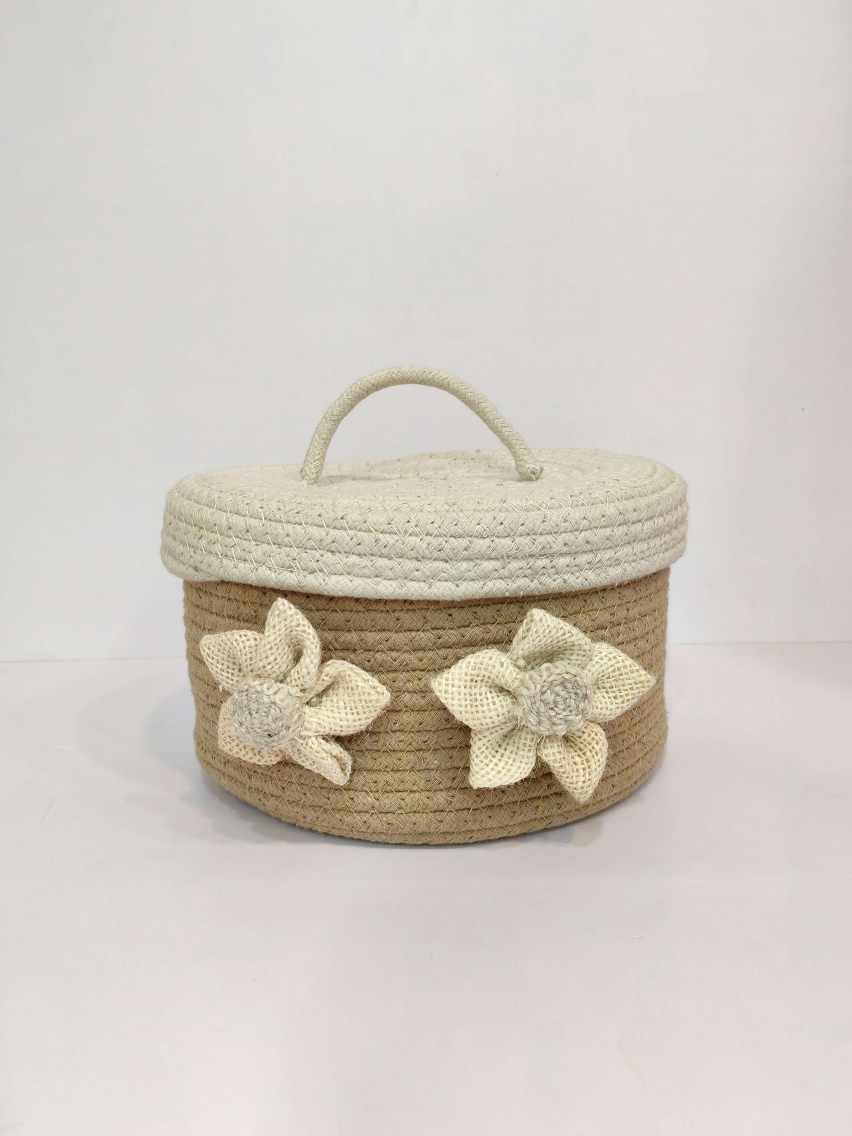 Utility Basket with Jute Flower & Lid
