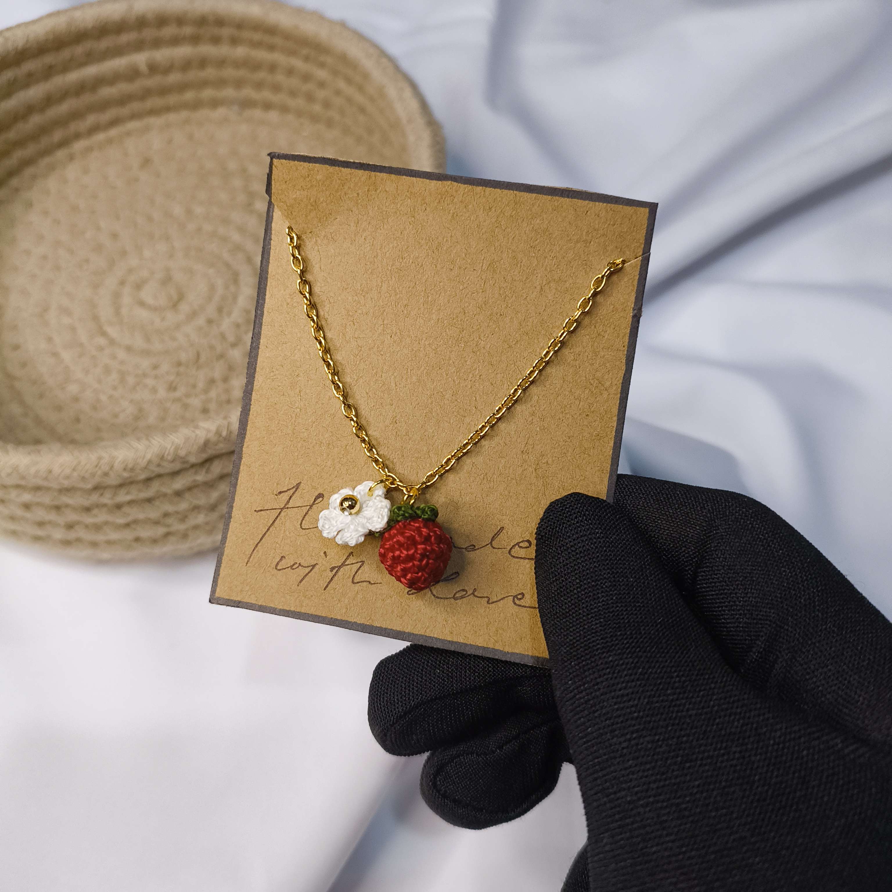 🍓 Handmade Crochet Strawberry Necklace