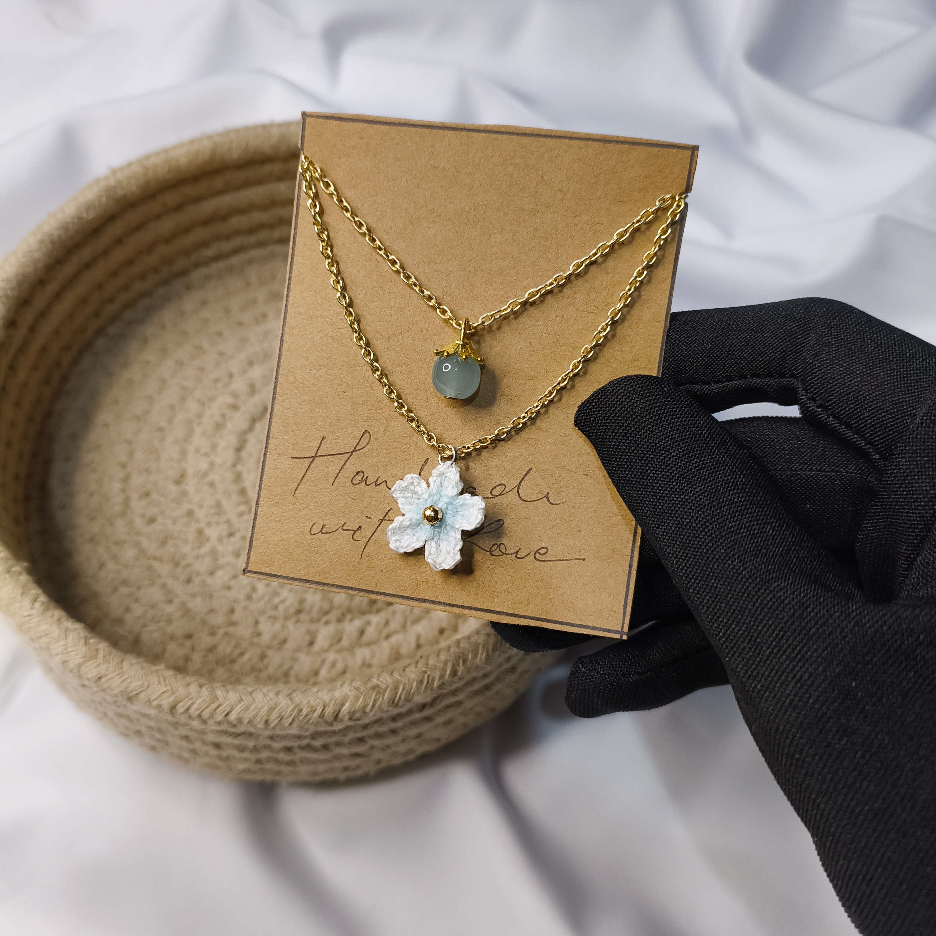 Blue jade floral necklace