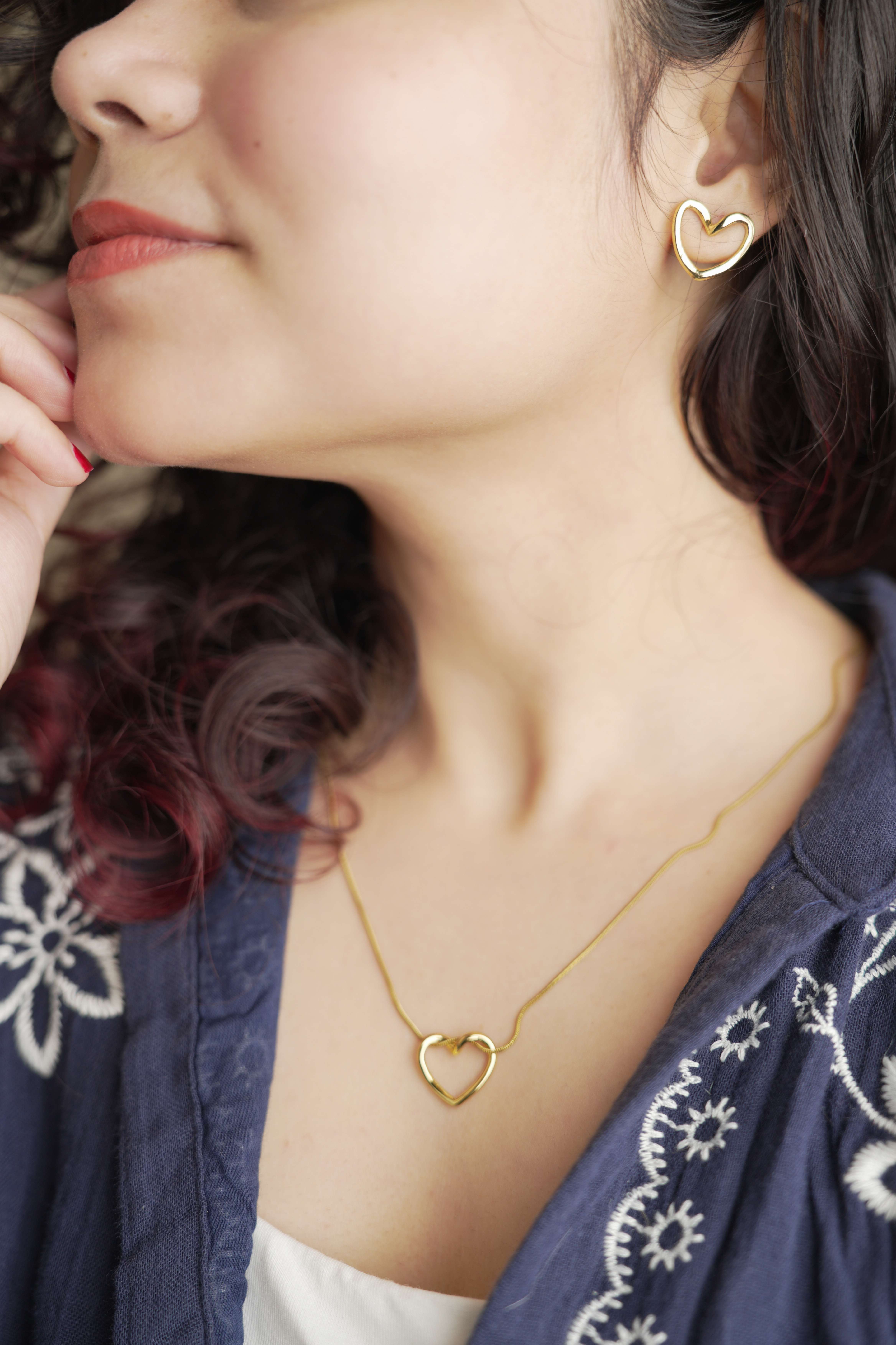 Heart Neckpiece Earrings Combo