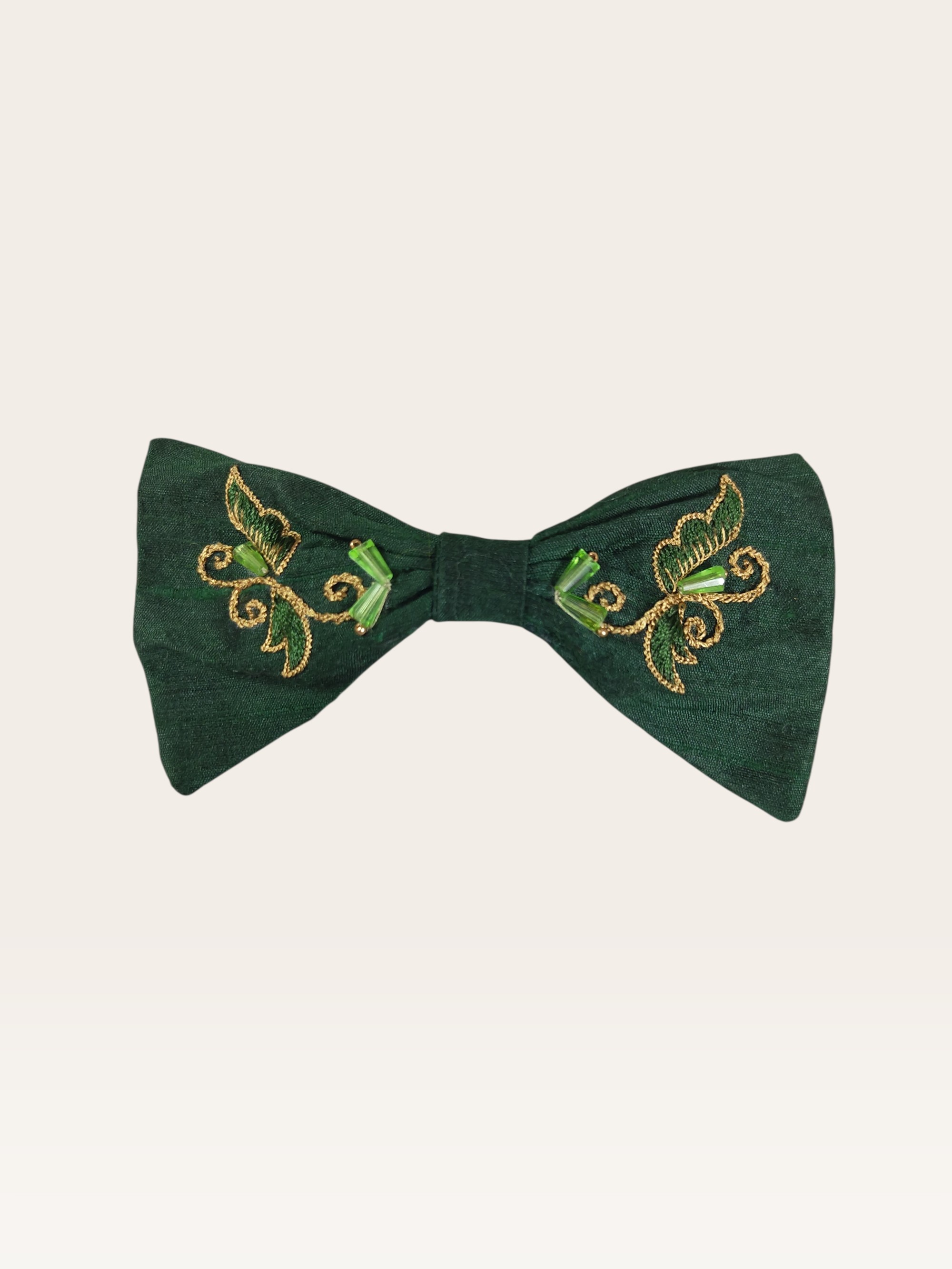 Emerald Ivy bow hair clip
