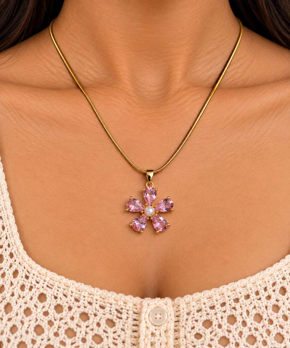 LAX_Pink Petal Necklace for Women