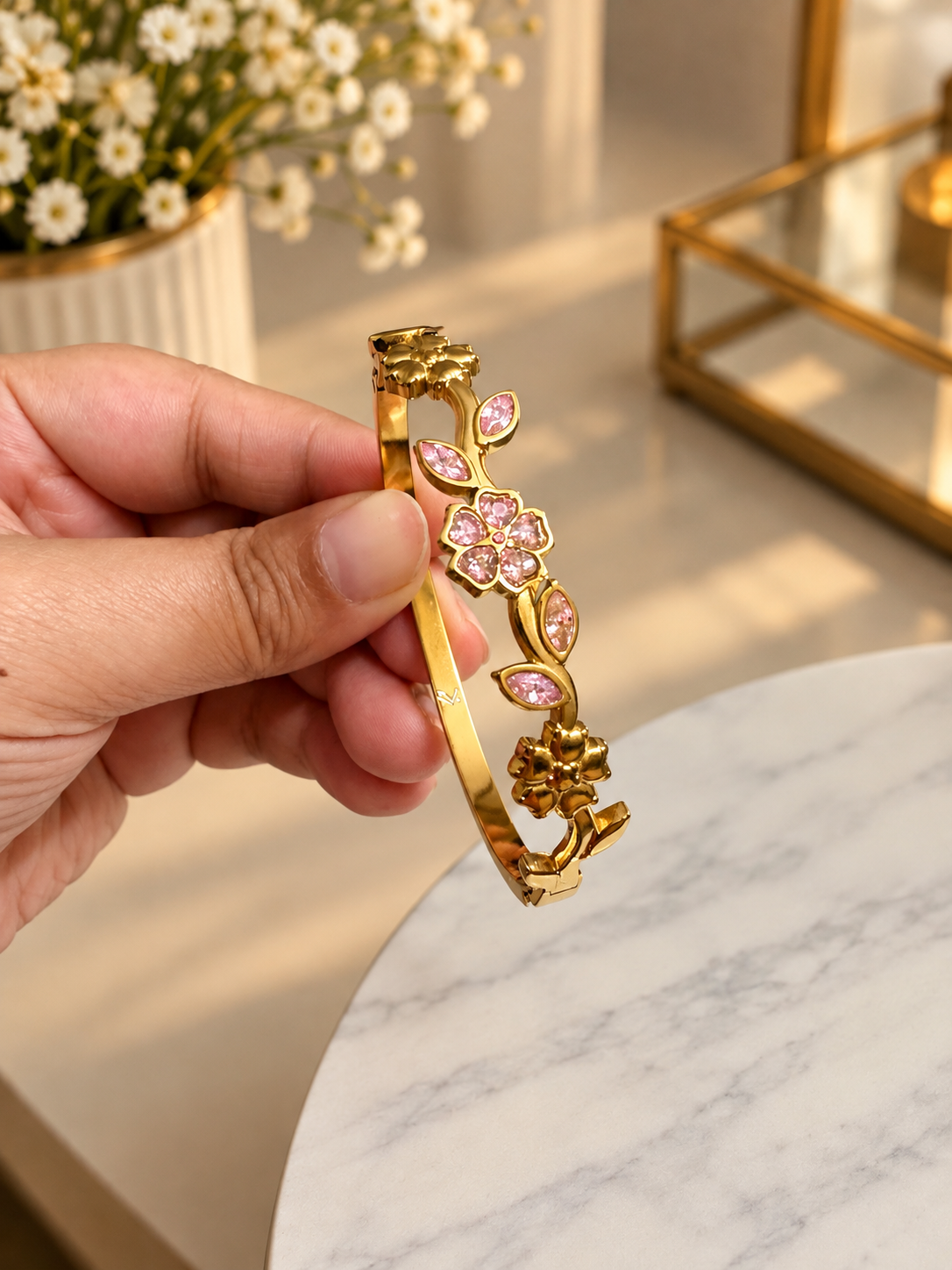 LAX_Pink Blossom Cuff Bracelet for Women