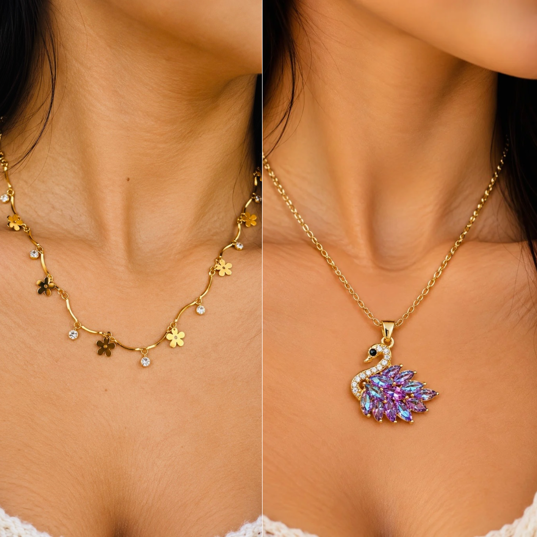 LAX_Petal Swan Song Necklace Combo for Women  A little floral flirt, a little swan drama! Dainty gol