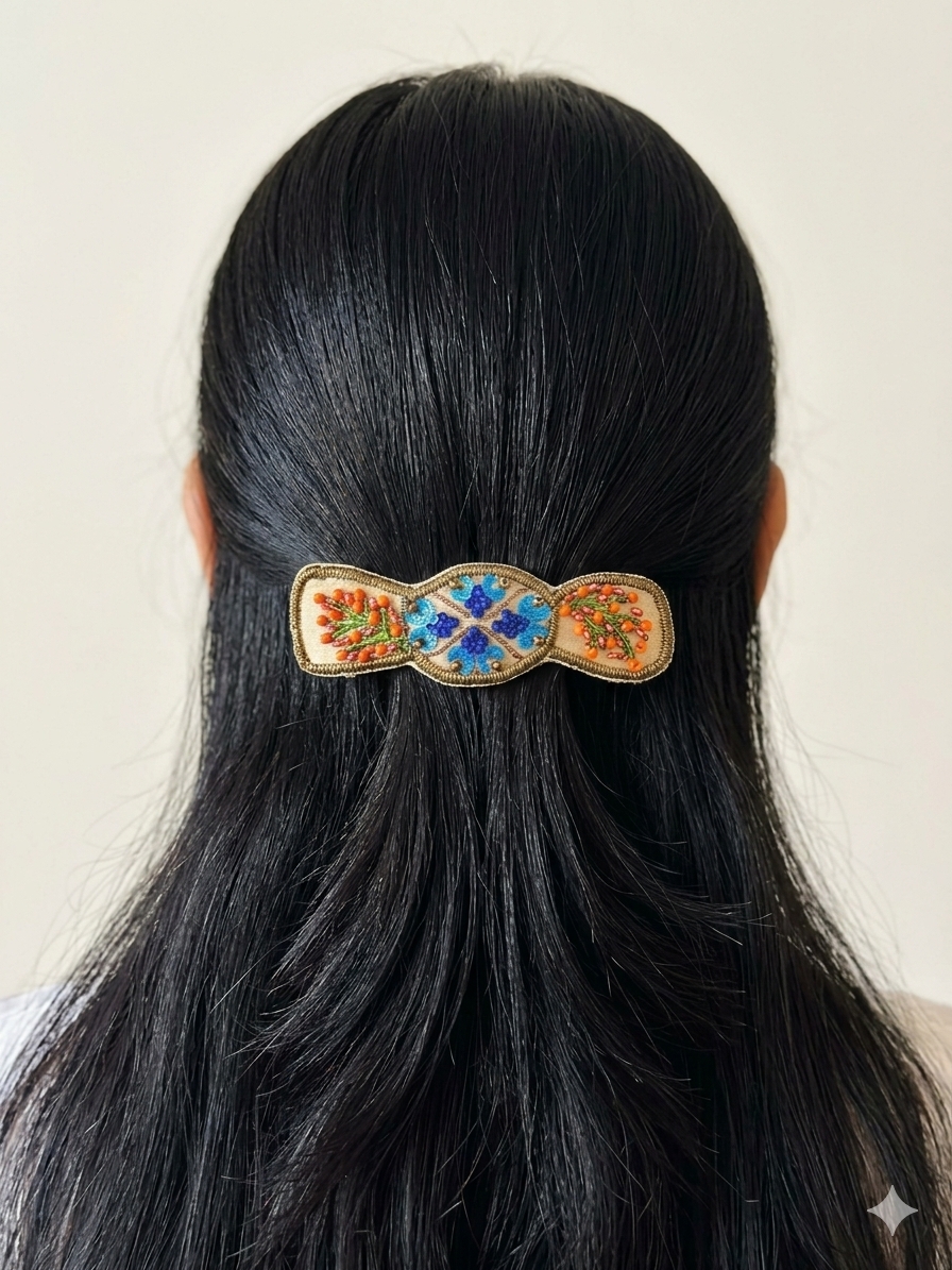Beaded floral Barrette clip
